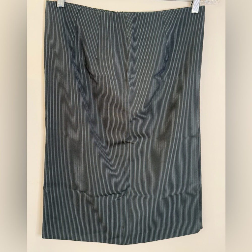 Garfield Marks mini pencil skirt gray tan light blue stripes zips soft stretch 2